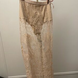Anthropologie sheer embroidered rose skirt